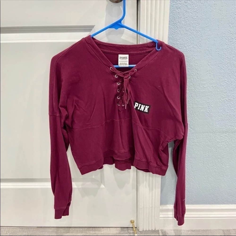 VS PINK Lace Up Crop Long Sleeve